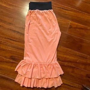 Peach/apricot womens 2 layer ruffle pants